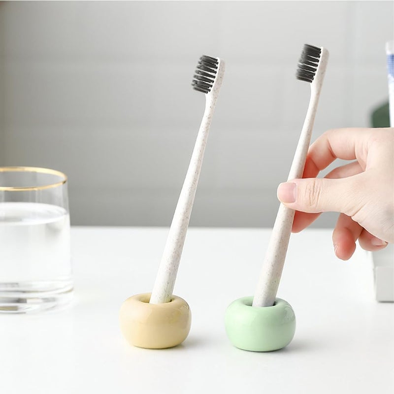 HalfofLife Mini Ceramics Toothbrush Holder Stand for Bathroom Vanity Countertop, Handmade Couple Toothbrush Head Holder, Shaver Holder and Office Pen Holder, Yellow&Green, Pack of 2 - Image 3